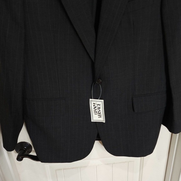 Gianni Versace Mens Blazer Vtg 90s Gray Pinstripe Virgin Wool Suit Jacket NWT 51 - Picture 4 of 14